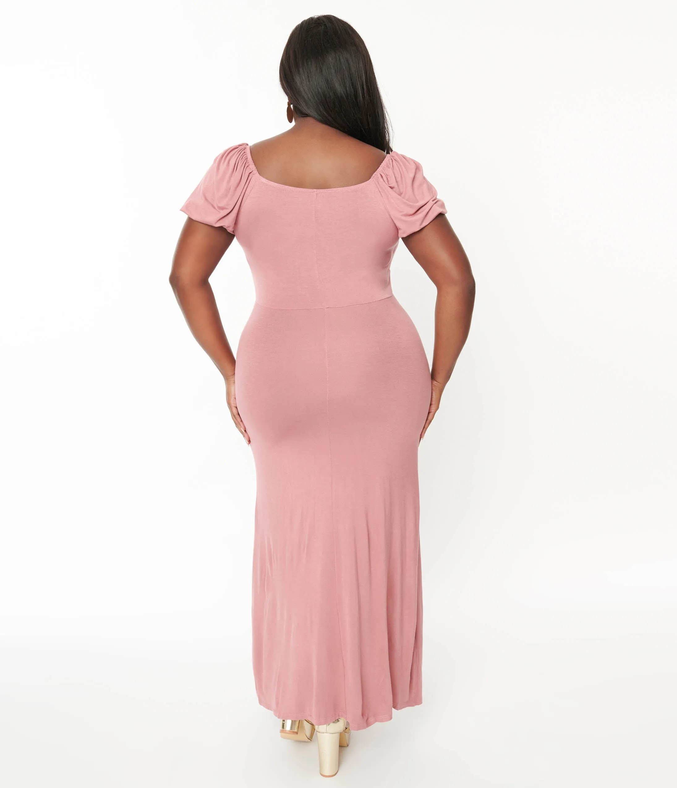 Plus Size Dusty Pink Off She Shoulder Maxi Dress