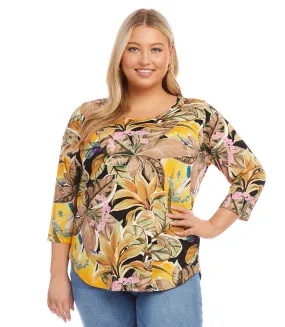 Plus Size Three Quarter Sleeve Shirttail Top