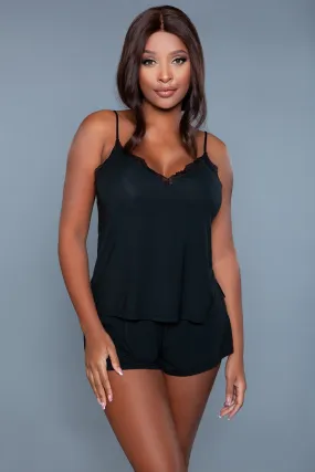 Plus Size V Neck Lace Trim Cami Set