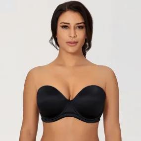 Plus Size Women's Strapless Black Color Multiway Seamless Cup Push Up Bra