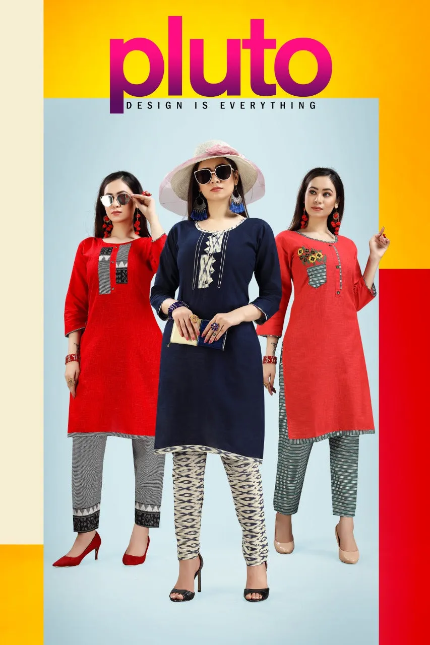 Pluto Designer Readymade Cotton Slub Daily Wear Kurti Collection