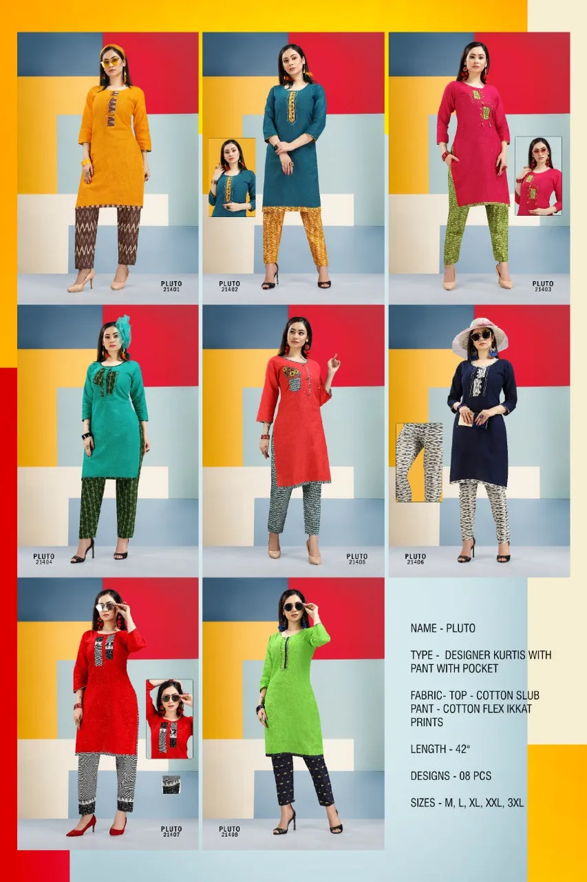 Pluto Designer Readymade Cotton Slub Daily Wear Kurti Collection