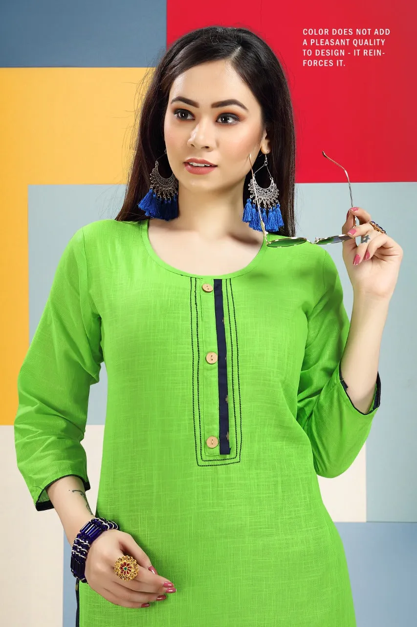 Pluto Designer Readymade Cotton Slub Daily Wear Kurti Collection