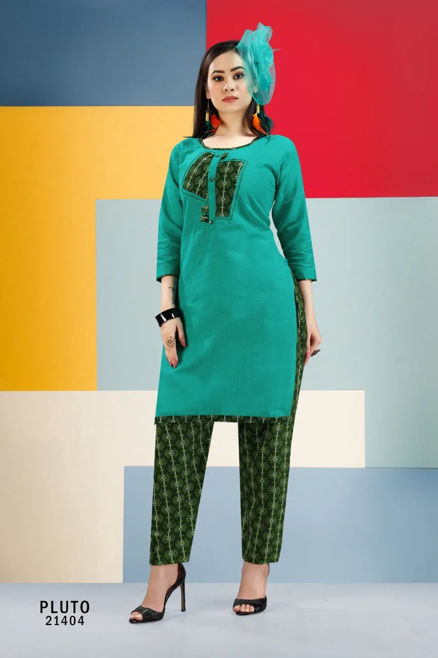 Pluto Designer Readymade Cotton Slub Daily Wear Kurti Collection