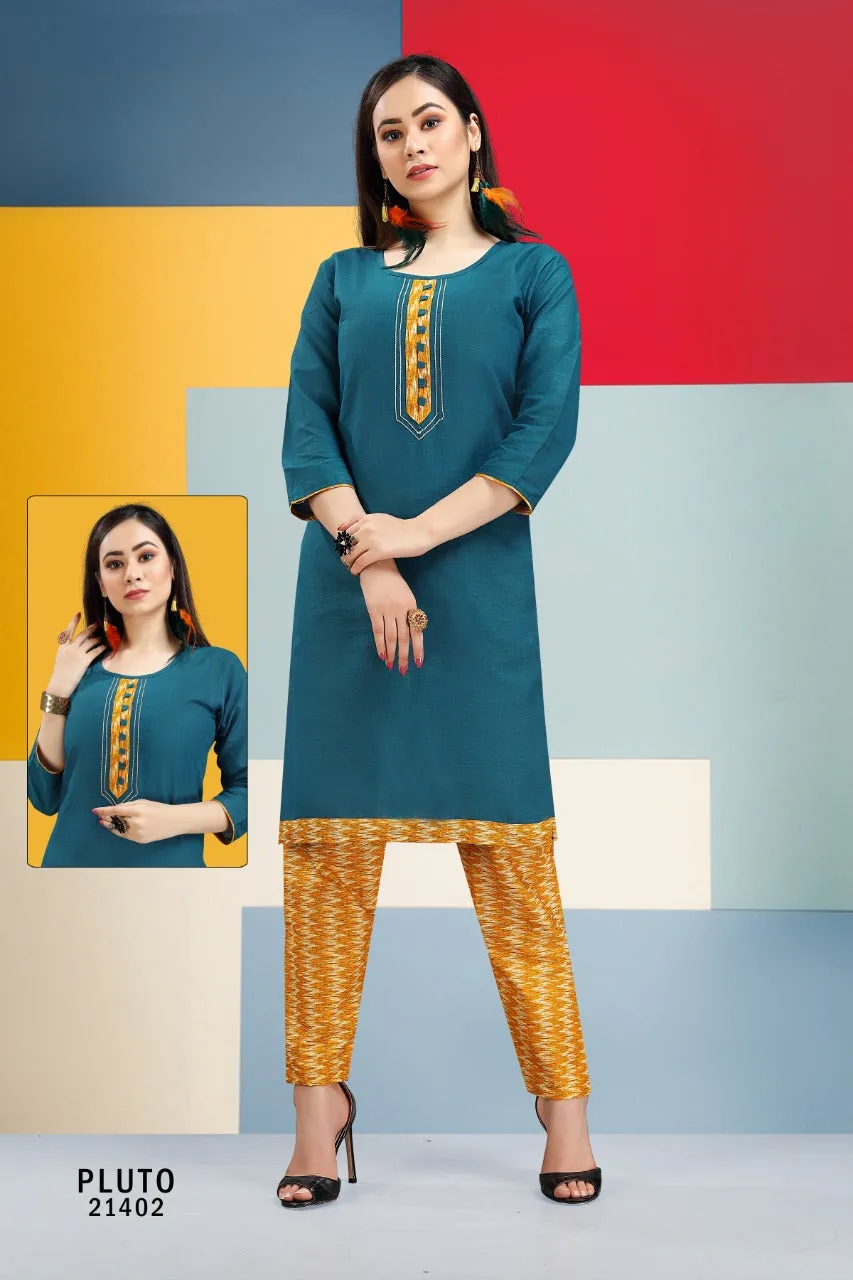 Pluto Designer Readymade Cotton Slub Daily Wear Kurti Collection