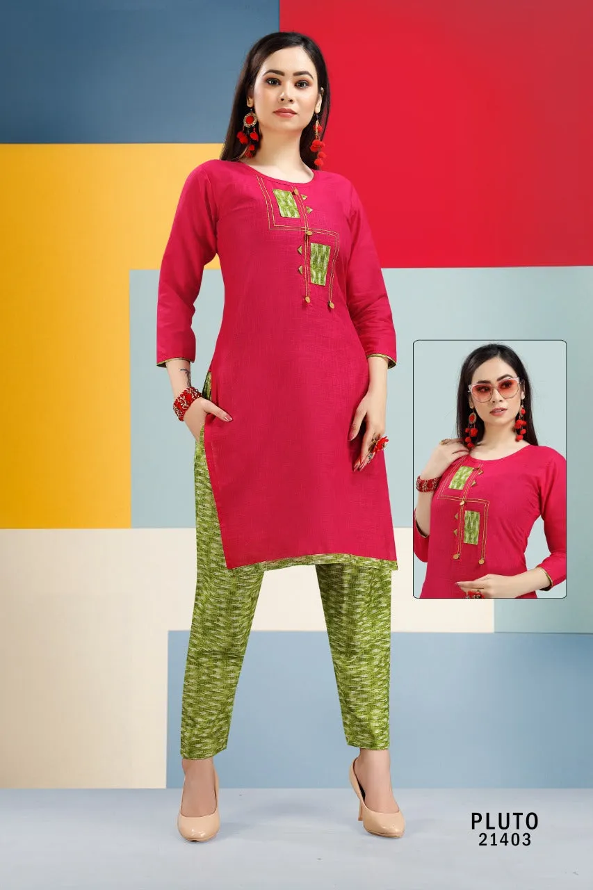 Pluto Designer Readymade Cotton Slub Daily Wear Kurti Collection