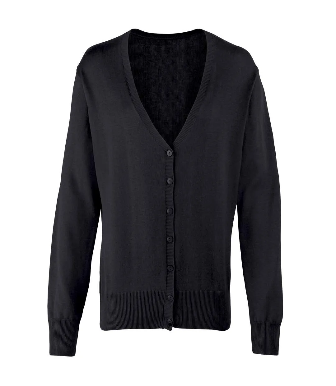 Premier Womens/Ladies Button Through Long Sleeve V-neck Knitted Cardigan (Black) - UTRW1133