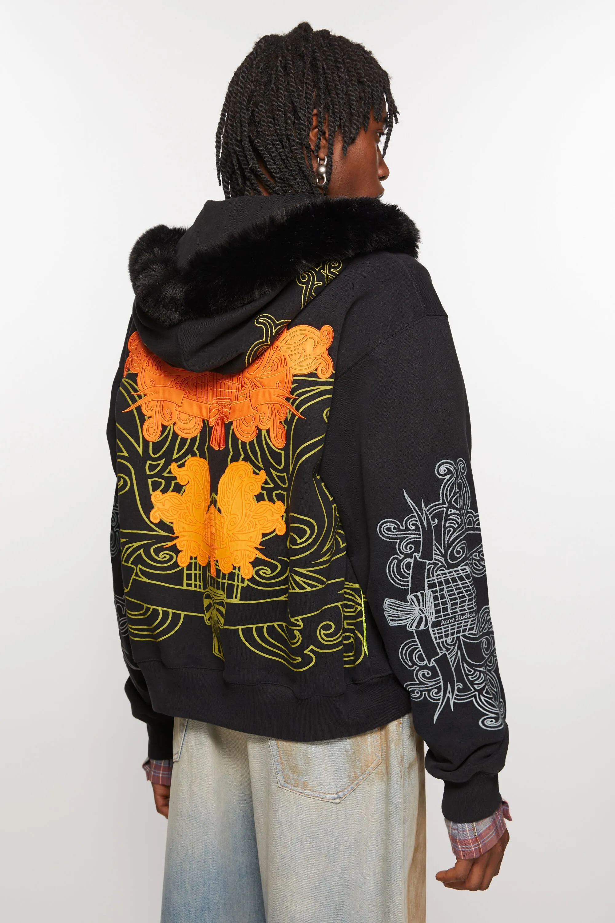 Printed hooded zip sweater