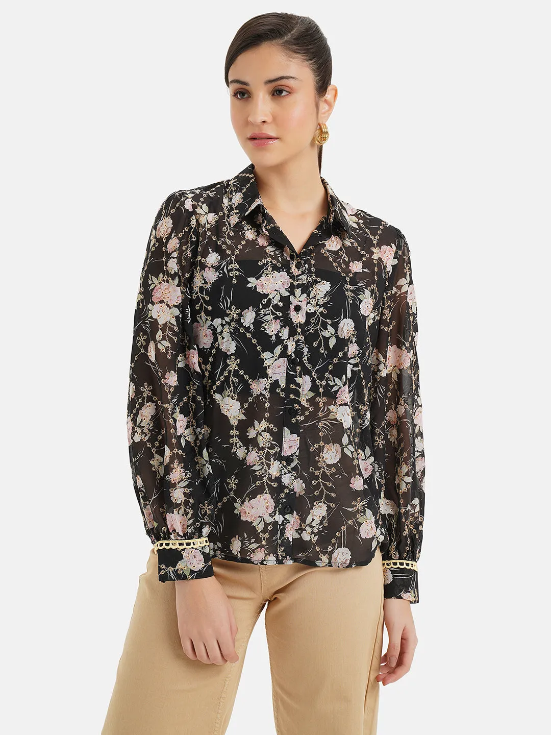 Printed Shirt W/ Lace