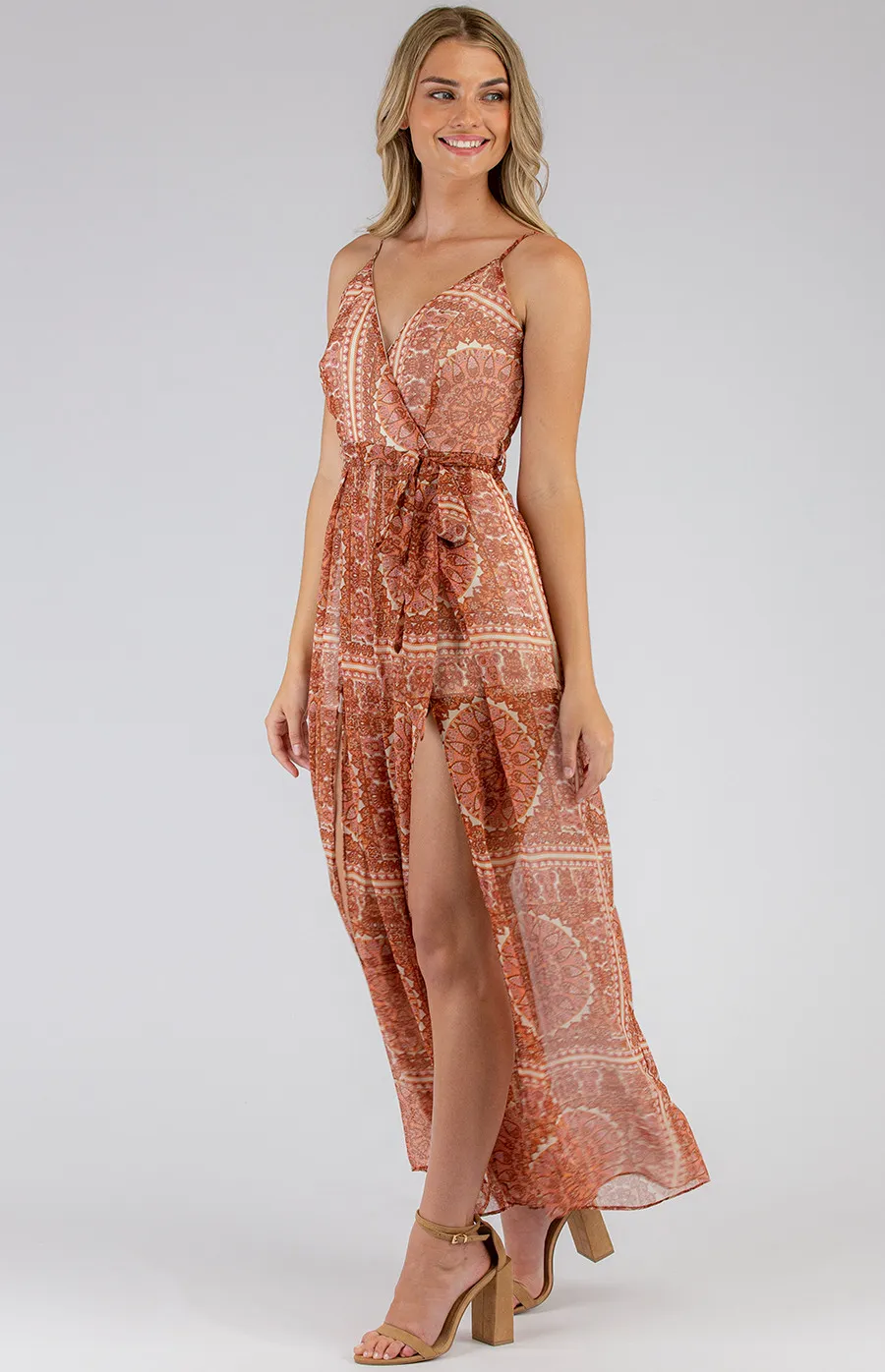 Printed Singlet Jumpsuit with Split Leg Detail (SJP365-2B)