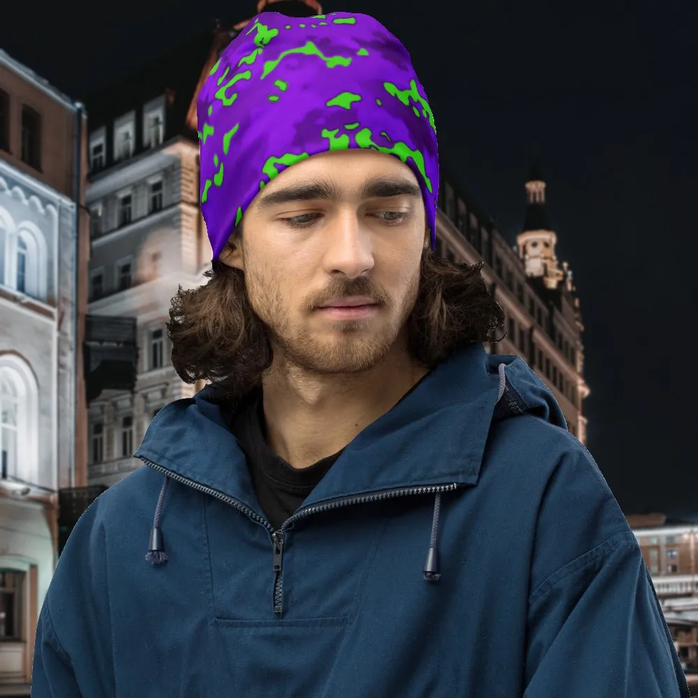 Purple and Lime Camo Beanie