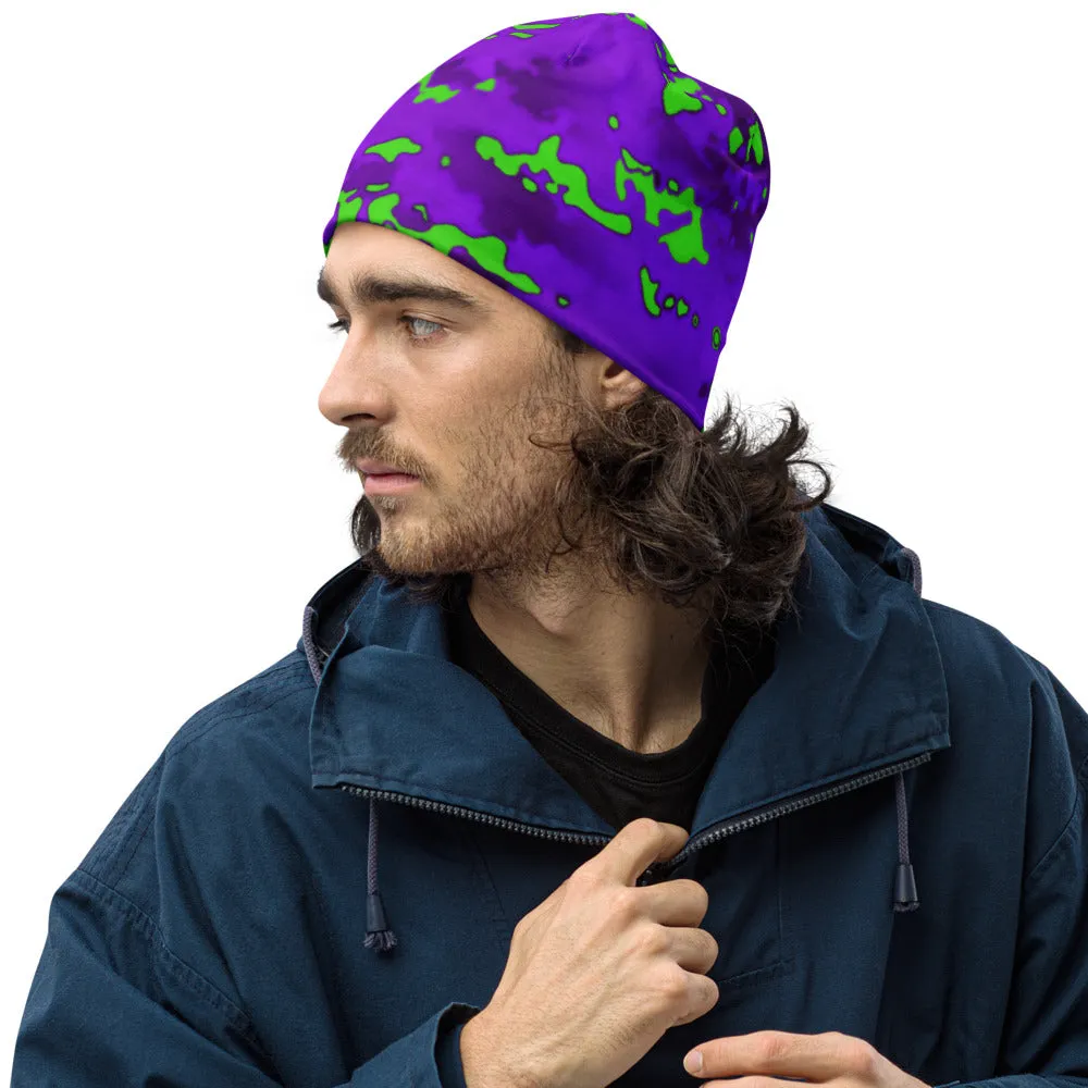 Purple and Lime Camo Beanie