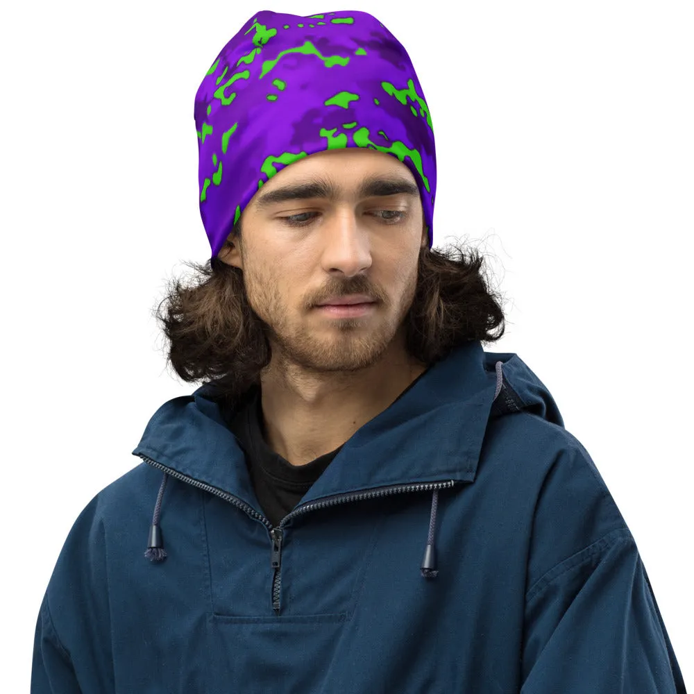 Purple and Lime Camo Beanie