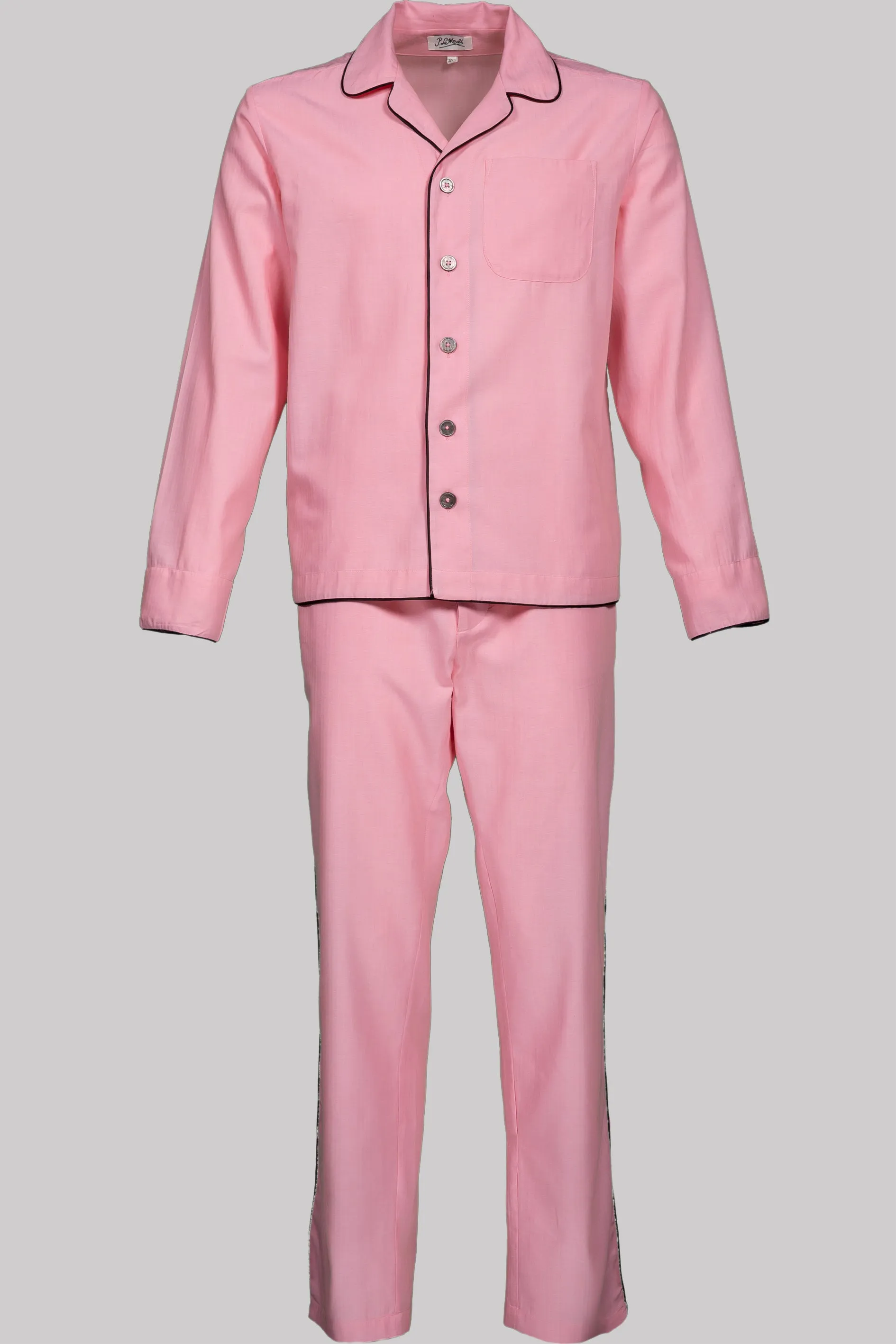 PYJAMA PINK with black piping 100% COTTON Herringbone-light