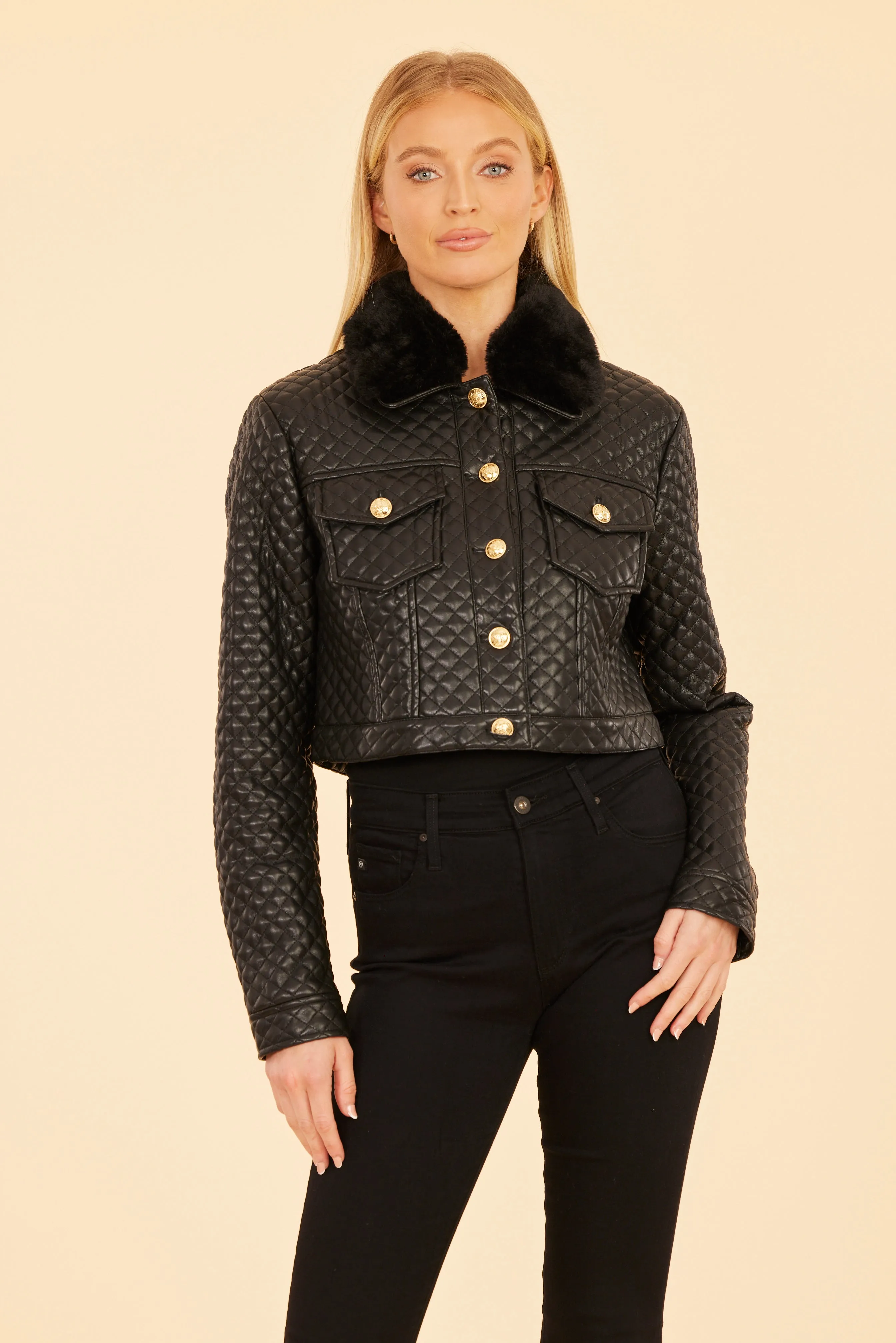 Quilted Faux Leather Cropped Jacket