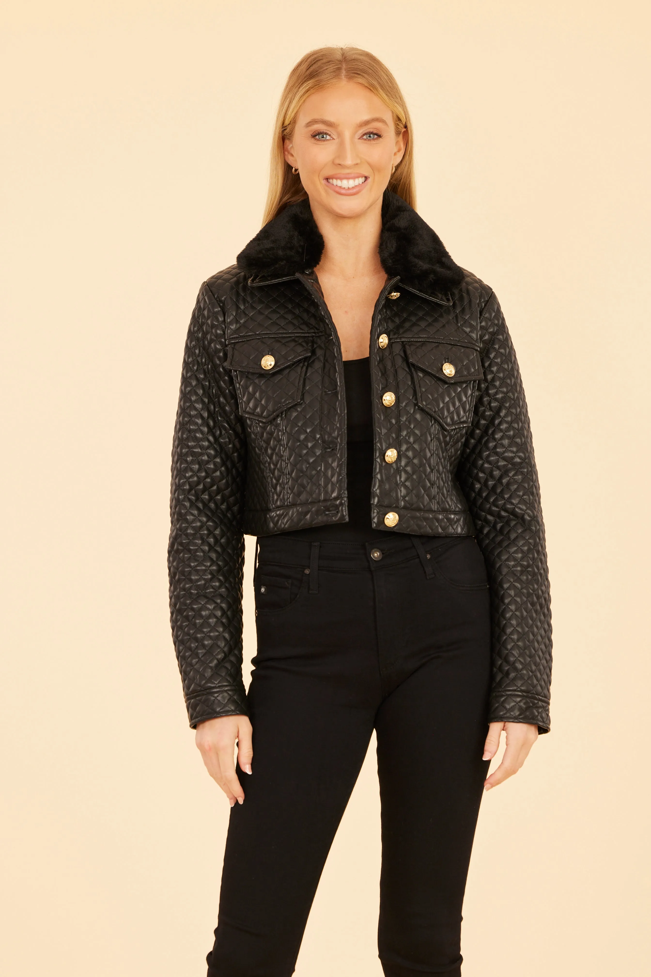 Quilted Faux Leather Cropped Jacket