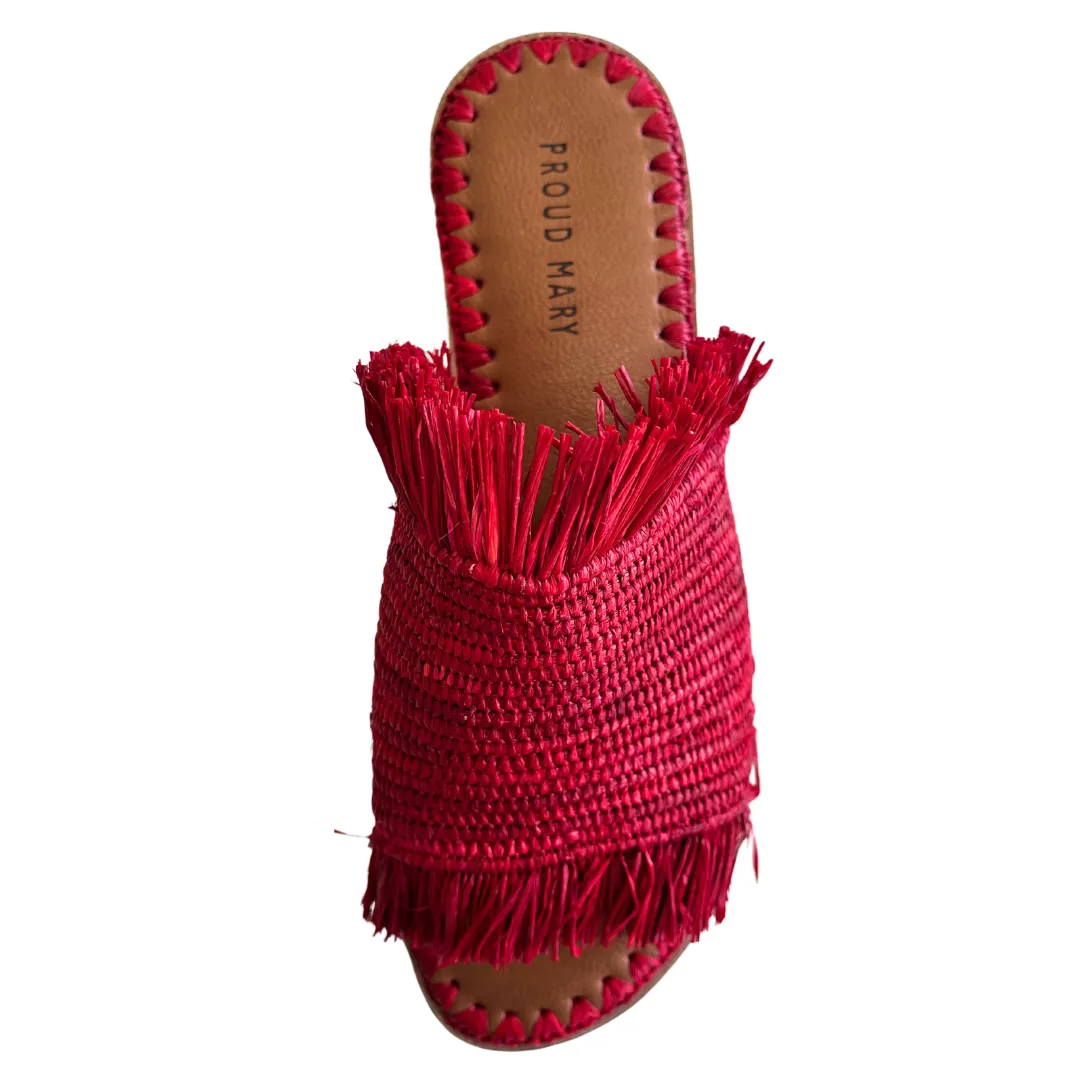 Raffia Fringe Slide (Red)