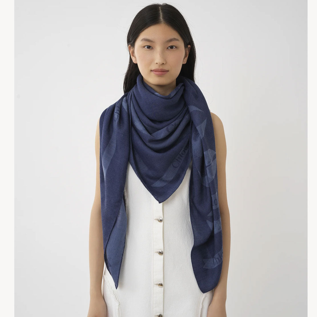 Ribbon jacquard Denim Blue Scarf