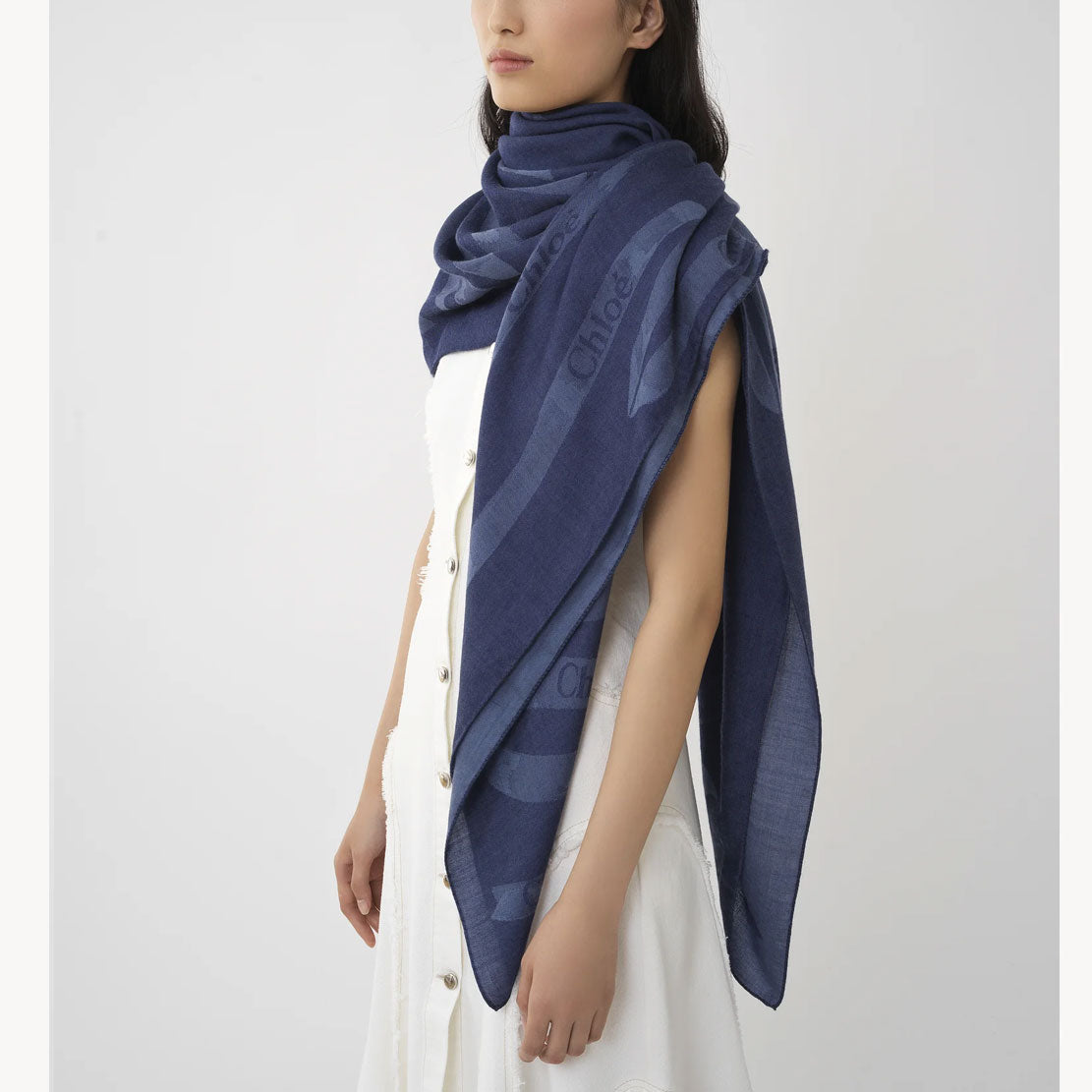 Ribbon jacquard Denim Blue Scarf