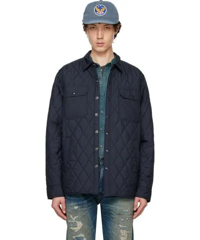 RRL Navy Quilted Shirt Jacket