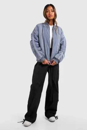 Ruched Sleeve Oversized Bomber Jacket