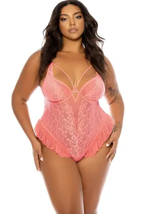 Ruffled Underwire Teddy | Plus Size Pink