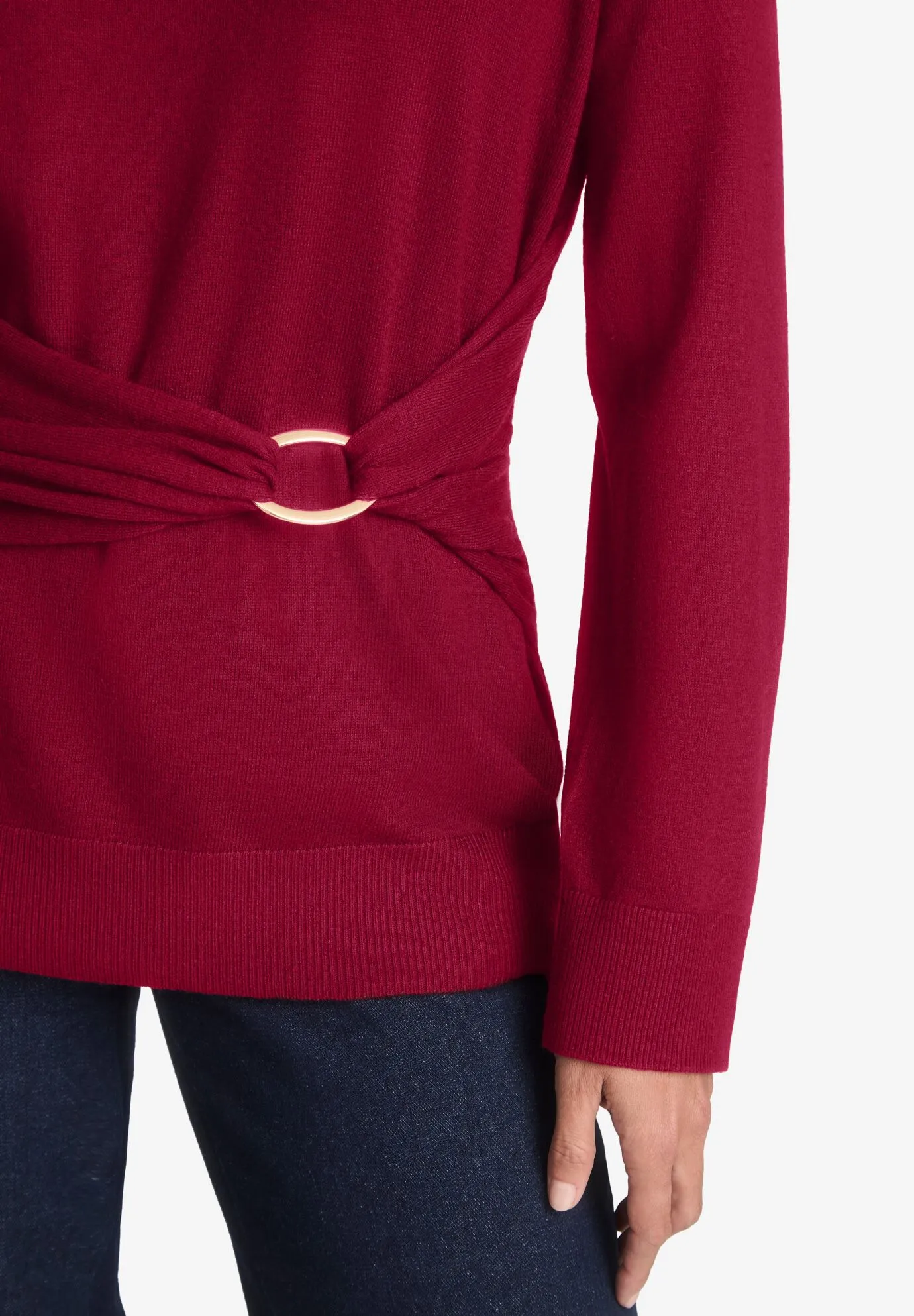 Shirred Waist Crewneck Sweater