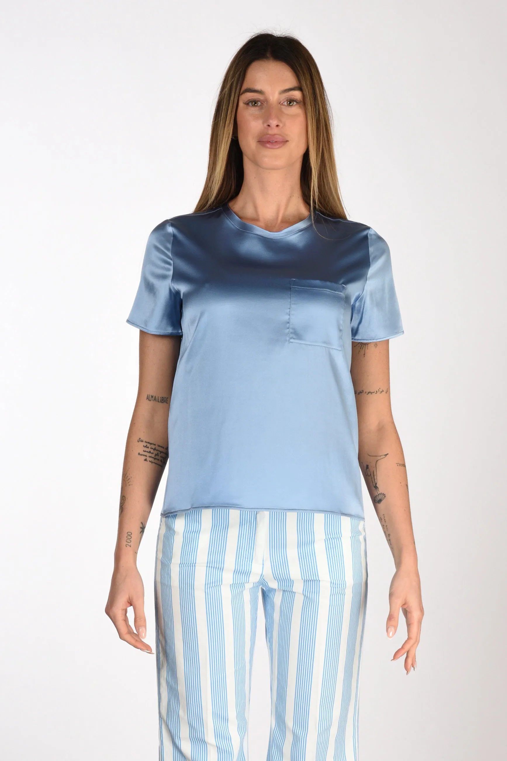 Shirt C Zero Tshirt Seta Azzurro Donna