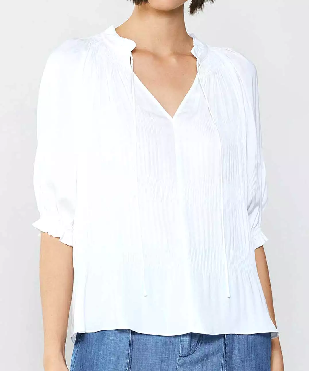 Short Sleeve Tie Front Top - Off White