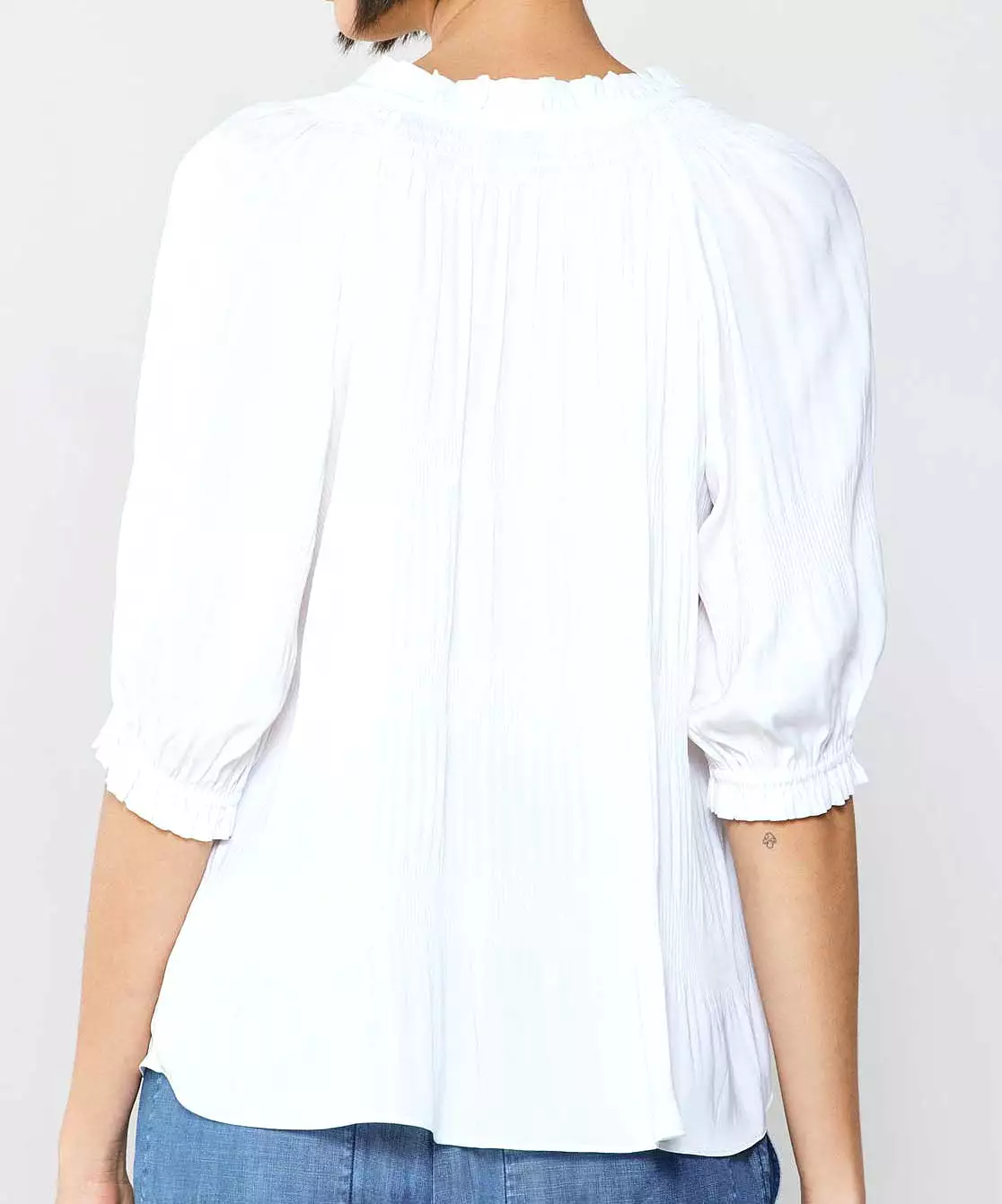 Short Sleeve Tie Front Top - Off White