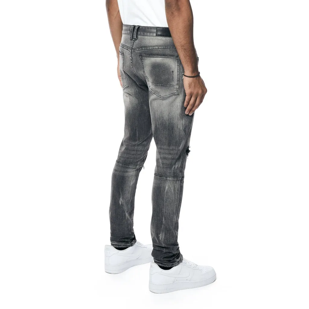 Slim Tapered Vintage Washed Rip And Repair Jeans - Pluto Grey