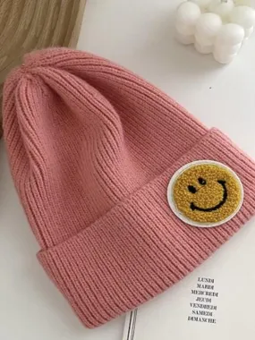 SMILEY FACE BEANIE-PINK