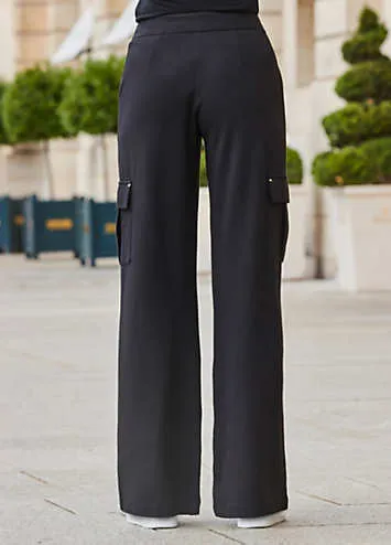 Sosandar Black Super Soft Ponte Wide Leg Trousers with Pocket Detail | Grattan