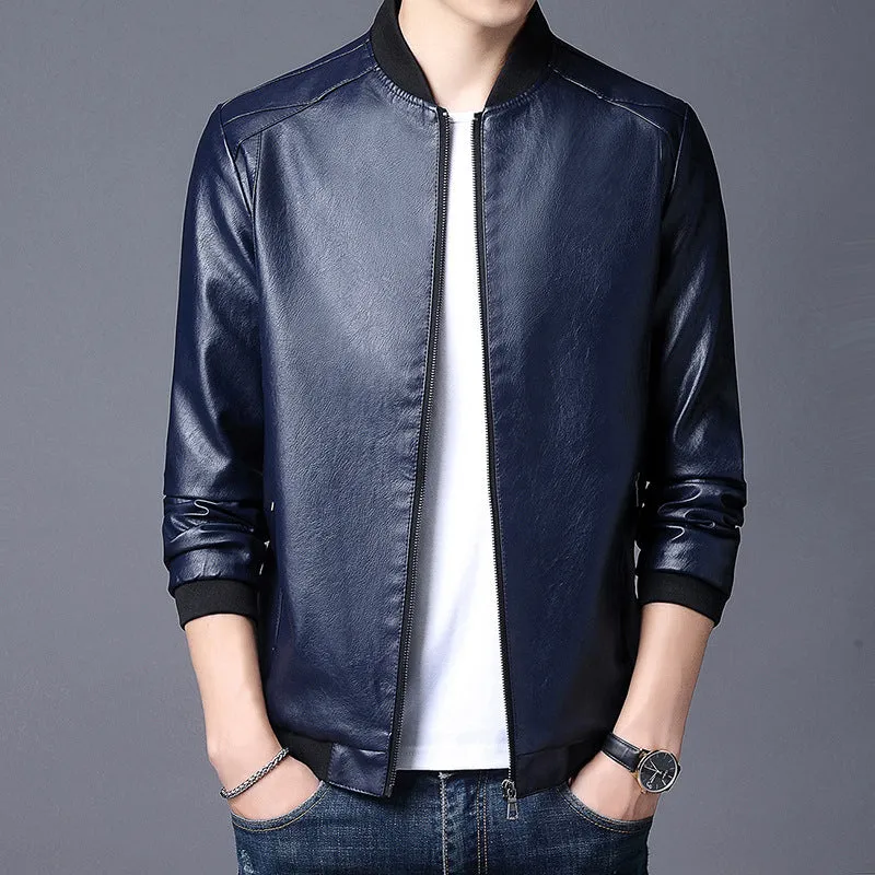 Stand-Up Collar Casual  Leather Jacket