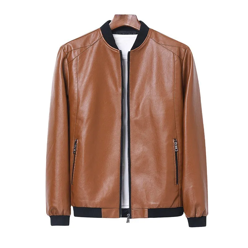 Stand-Up Collar Casual  Leather Jacket