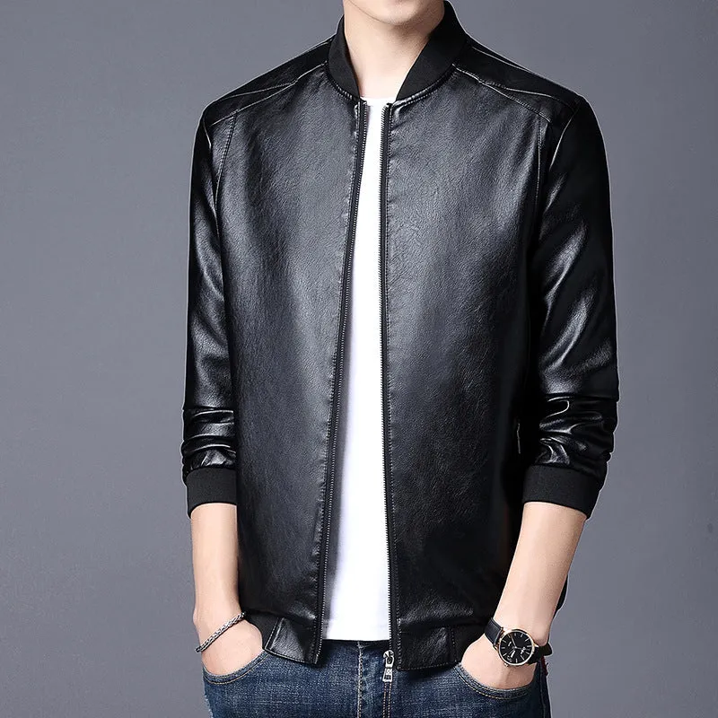 Stand-Up Collar Casual  Leather Jacket