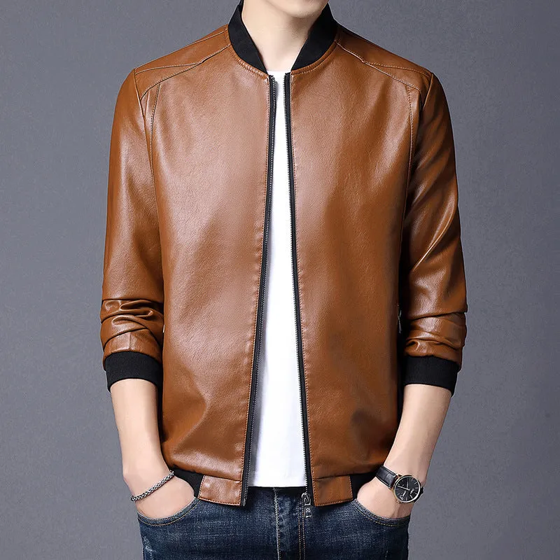 Stand-Up Collar Casual  Leather Jacket