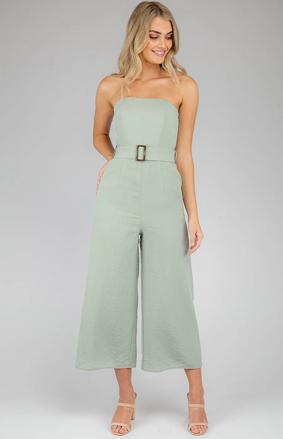 Strapless Jumpsuit with Rectangle Buckle Detail (SJP382A)