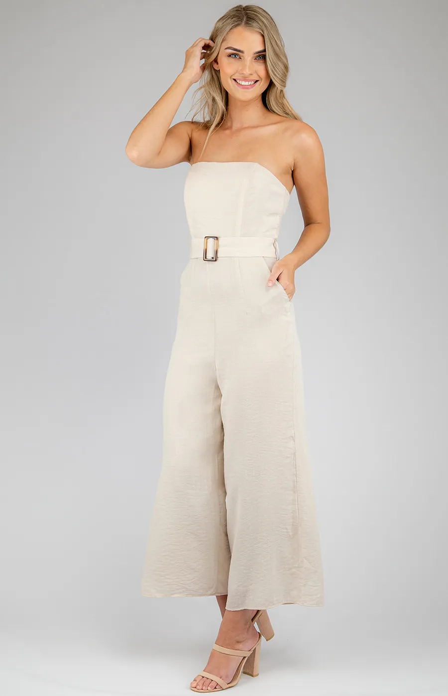 Strapless Jumpsuit with Rectangle Buckle Detail (SJP382A)