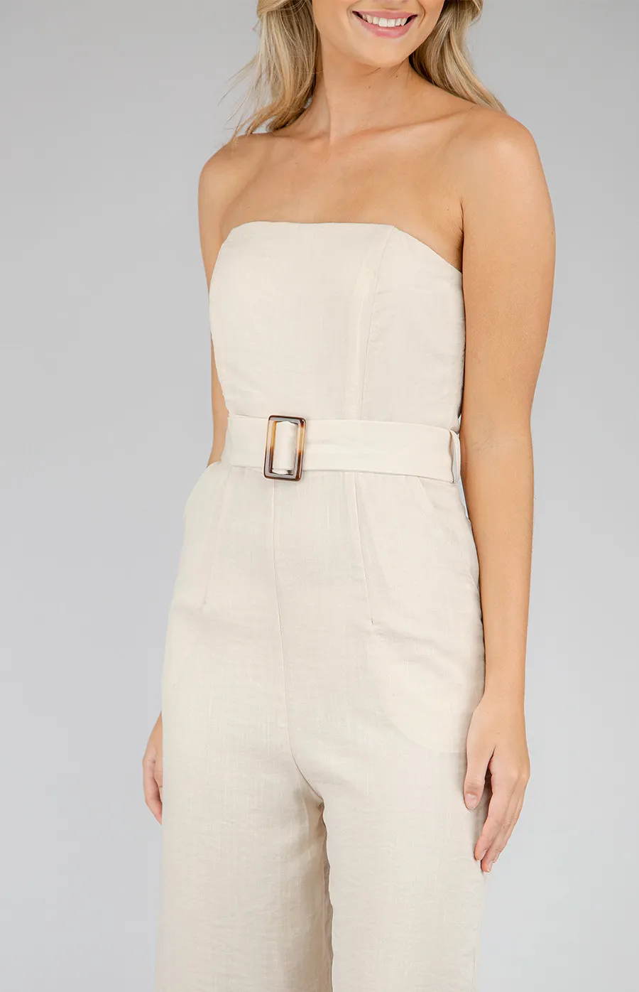 Strapless Jumpsuit with Rectangle Buckle Detail (SJP382A)