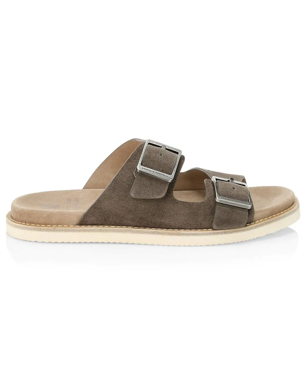 Suede Buckle Sandal in Brown