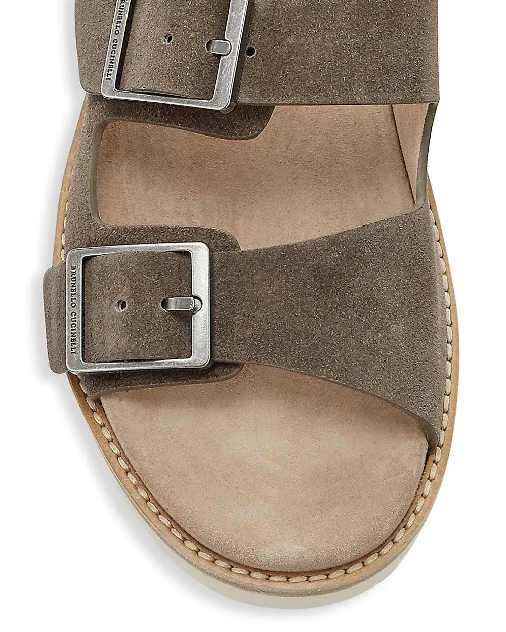 Suede Buckle Sandal in Brown