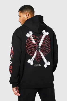 Tall Oversized Skeleton Heart Graphic Hoodie | boohooMAN UK