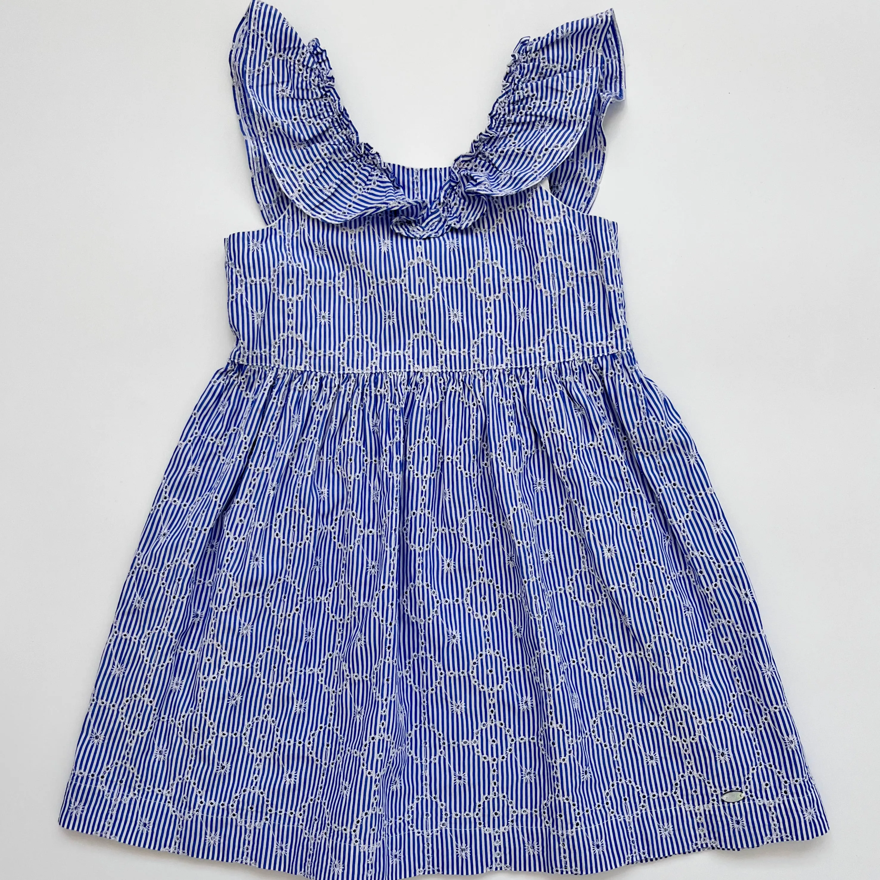 Tartine et Chocolat Blue Stripe Broderie Anglaise Summer Dress: 6 Years