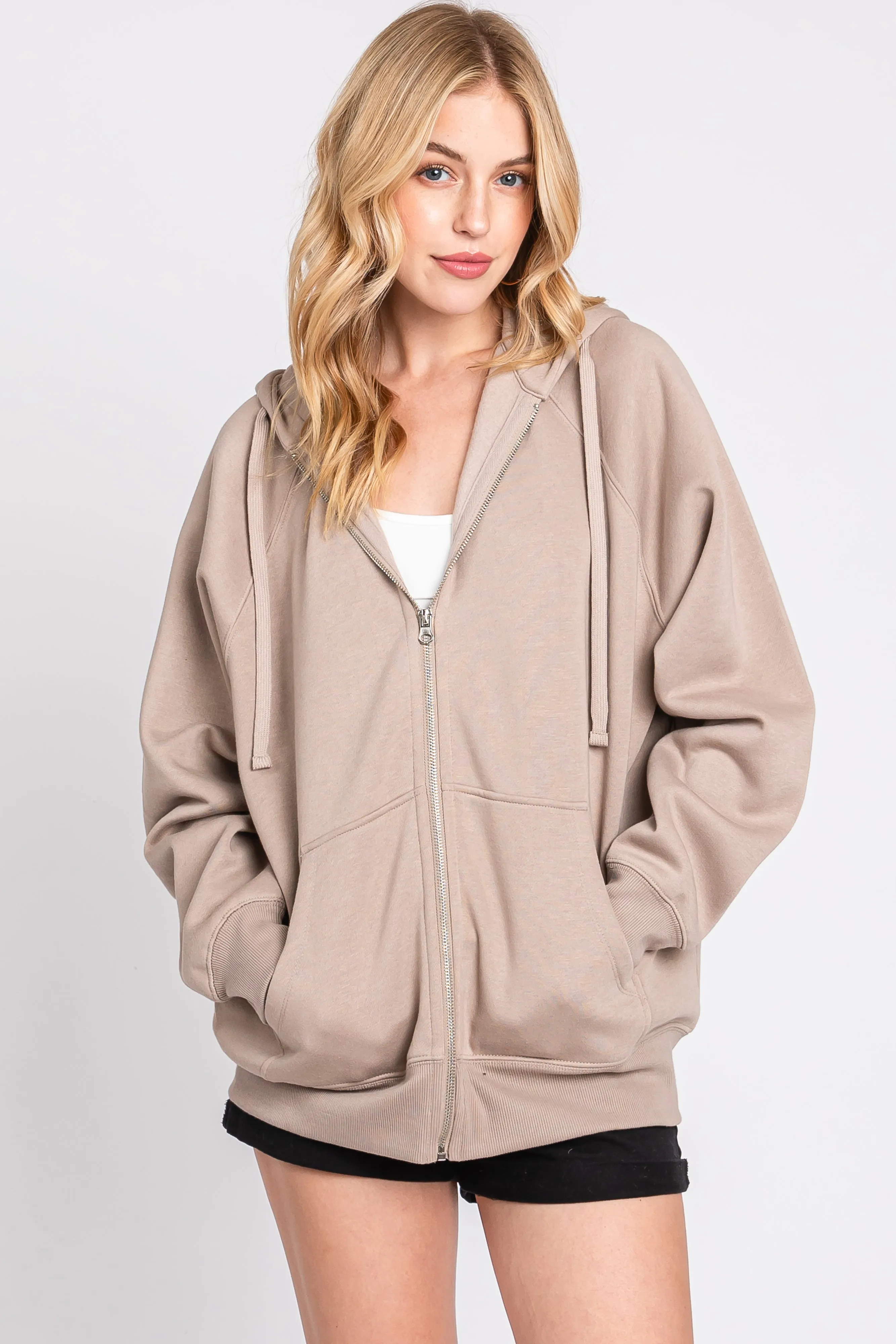 Taupe Front Zipper Hooded Maternity Sweater