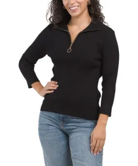 Tj Maxx Mock Neck Three-Quarter Sleeve Half Zip Sweater