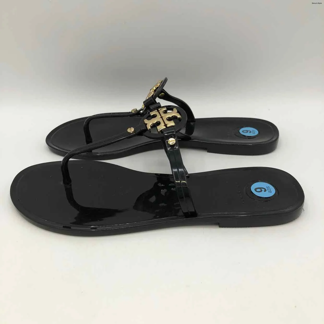 TORY BURCH Black Goldtone Platform Sandal Shoe Size 6 Shoes