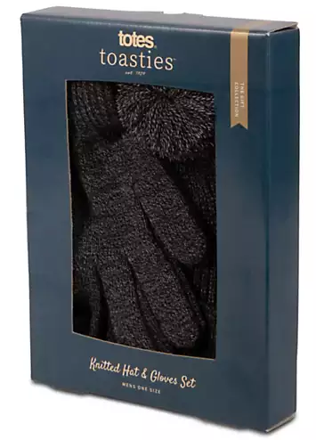 Totes Mens Grey & Black Bobble Hat & Gloves Set | Grattan