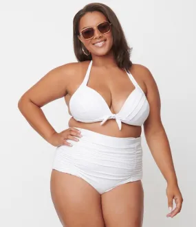 Unique Vintage Plus Size Solid White Monroe High Waist Swim Bottom