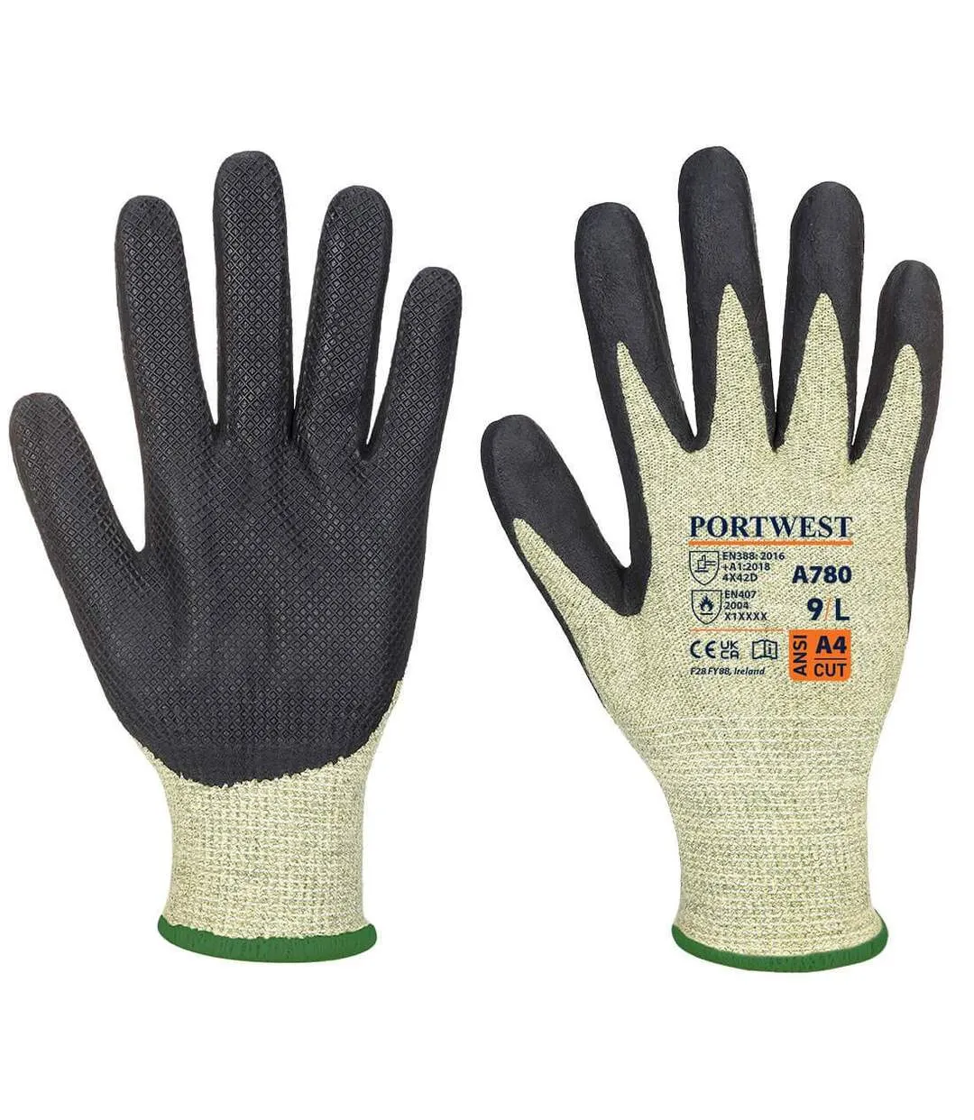 Unisex adult arc grip grip gloves m green/black Portwest